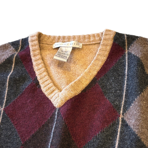 Geoffrey Beene Mens XL Lambswool V Neck Knit Sweater - Picture 1 of 5